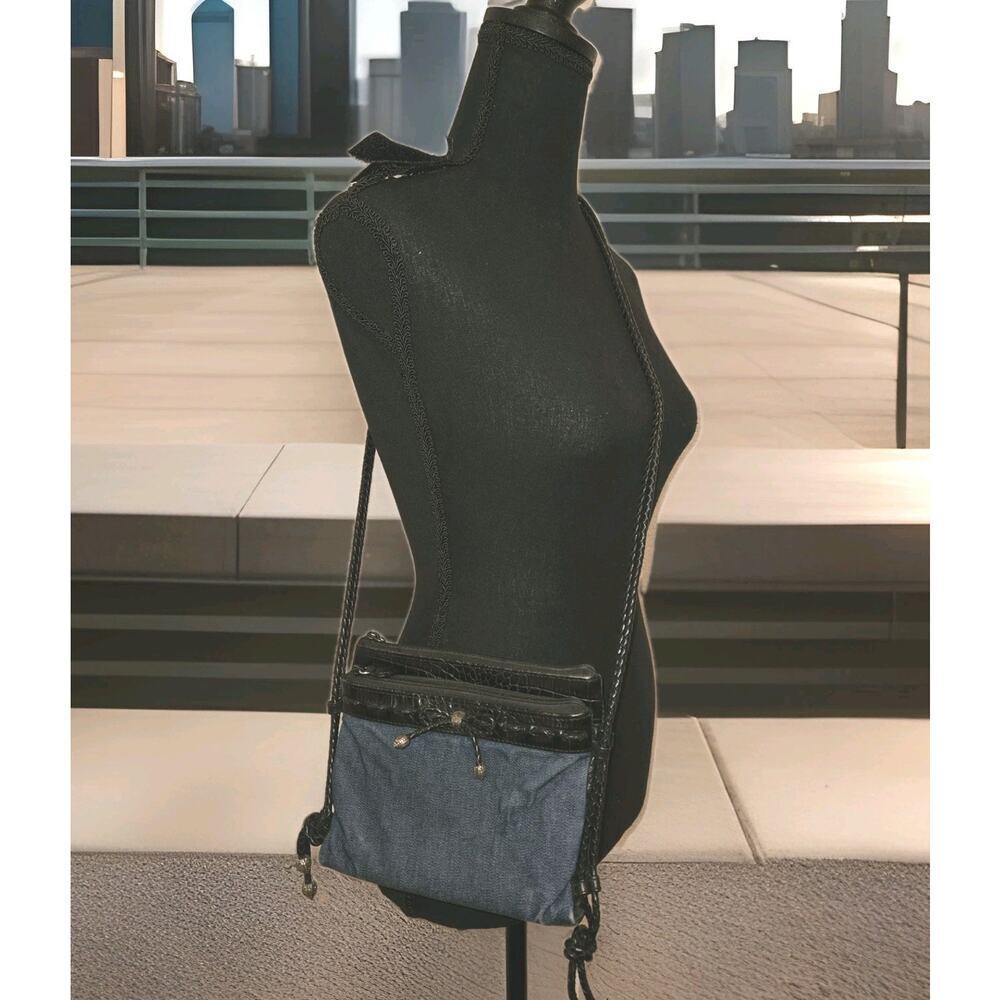 Brighton Denim and Leather Crossbody Bag Purse 8x7